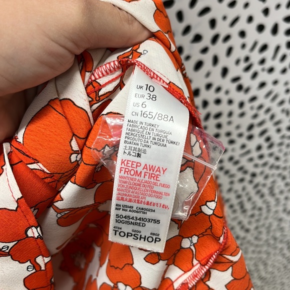 TopShop Orange & White Floral Cold Shoulder Wrap Dress - Picture 7 of 8